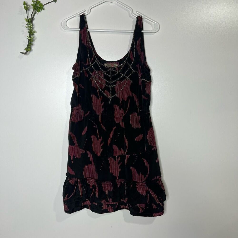 Anthropologie Ecote Black Burgundy Beaded Mini Dress With Pockets